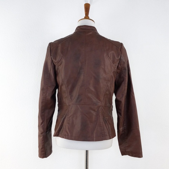 Bernardo Cognac Vegan Leather Moto Style Jacket - Picture 4 of 7